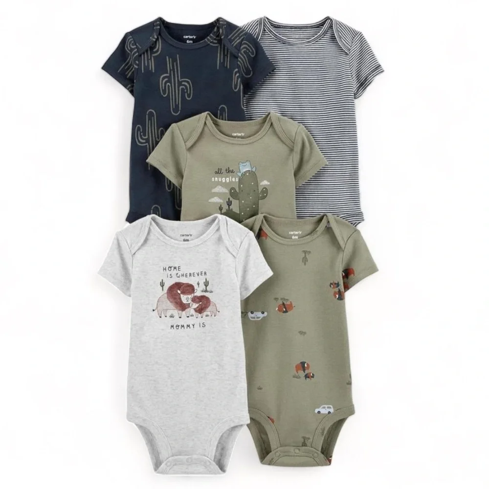 Carter's 5-Pack Short-Sleeve Original Bodysuits for Baby Boys 6M - Picture 1 of 3